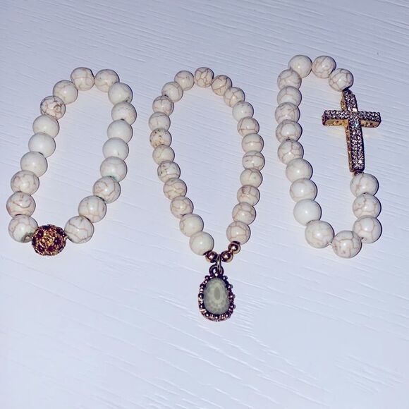 Set Of 3 White Stone Bracelets - Picture 2 of 3